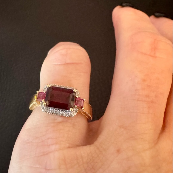 Park Avenue Collection(R) Rhodolite Garnet and White Diamond 14K Yellow Gold. 7. - Picture 4 of 4